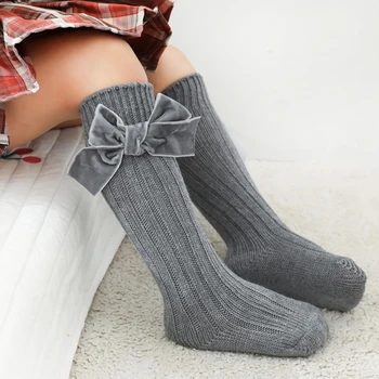 Чорапи за малки момичета, есента памучни чорапогащи с лък за малки момичета, дълги чорапи за деца от 1 до 8 години