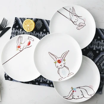 1 бр. на 8-инчов керамична чиния, за вечеря със зайци, животни, Паста, пържола, десертными тарелками, прибори от фин костен порцелан