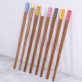 1 Чифт хранителни пръчици за хранене Дизайн характер FU Небоядисана дървени пръчици за суши и пилешки крылышек в японски стил за ежедневна употреба
