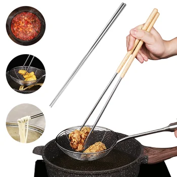 1 Чифт японски екстра Дълги Дървени пръчици за хранене от Високо качество, голям размер, Юфка за пържене пържени китайски мини кухненски инструменти за приготвяне на храна