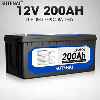 12V 200Ah LiFePO4 Батерия Вграден BMS Литиево-Желязо-Фосфатный Елемент За Къмпинг RV Golf Cart Офроуд Автономен Слънчев Със Зарядно Устройство
