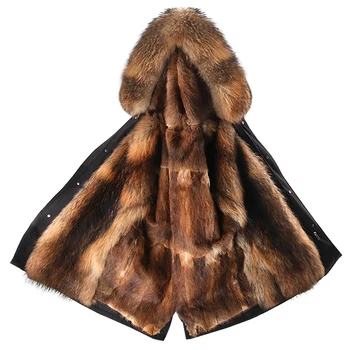 2020 зима нов стил на дамско палто Parker king с дълга яка от кожа на миеща мечка, подплата от естествена кожа заек, палто от естествена кожа