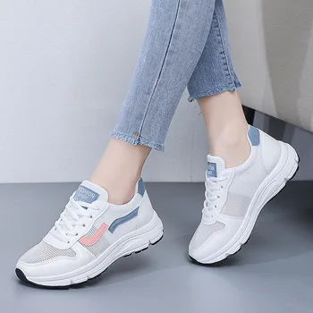 2022 г., нова модни дамски обувки, летни обикновен универсален Малки бели обувки с дантела, дишащи обувки от окото на материала, Zapatos De Mujer