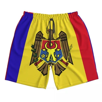 2023 Годишният полиестер, флаг на страната Молдова, мъжки къси панталони с 3D принтом, плажни летни панталони за джогинг с джоб