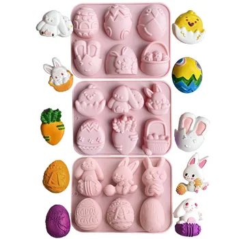 3D Великден форма Happy Bunny Великденски яйца Силиконова форма за печене Шоколадова желе, пудинг, торта, форми за декор на кухня, Инструмент за парти