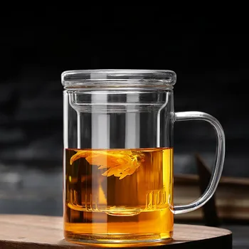 400 мл Офис Превъзходна стъклена Чаена чаша за Заваряване на Чай Цветя Чаени Чаши С висока устойчивост на топлина, открит огън, Плодови Чаша за чай и Мляко с подгряване