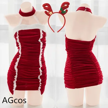 AGCOS Оригинален Дизайн Гънки Коледно Червено Обтягивающее Рокля Cosplay Костюм Секси Жена на Cosplay
