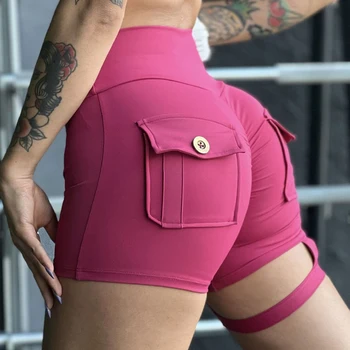 ASHEYWR/ Нови дамски къси панталони с джобове за инструменти, Летни секси шорти за тренировки с висока талия, повдигащ, стегнати къси панталони за фитнес, Еластични дамски