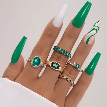 docona Charm, комплект пръстени с неправилна форма кристали за жени, набор от геометрични сплав, пръстен от пет части, сватбени бижута, аксесоари