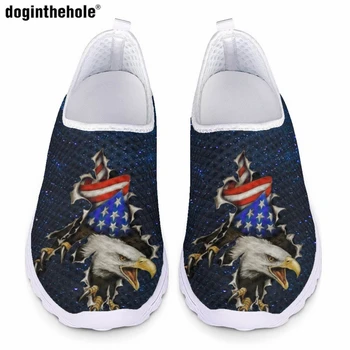 Doginthehole Американски Флаг Артистичен Дизайн С Принтом Орел Ежедневни Обувки на равна Подметка за Жени, Модни Нови Тенденция на Обувки, Дишаща Мрежа Обувки