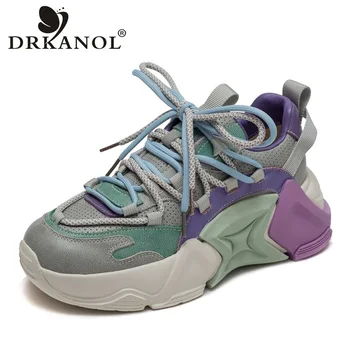 DRKANOL/ нови дизайнерски дамски маратонки с дебела подметка, увеличаване на растежа, цветни ежедневни обувки от естествена кожа, дамски обувки за татко