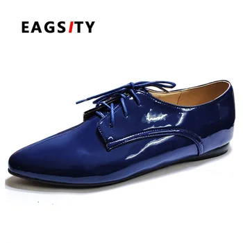 EAGSITY/ обувки в стил дерби, дамски обувки-oxfords на равна подметка с шнур и остри пръсти, увеличаване на растежа, сини
