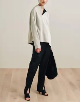 [ElfStyle] - Черни малтийските панталони, приталенные Панталони с цепки в долната част, Модни Дамски Панталони Специален дизайн, Надолу от лъскав плат 2019