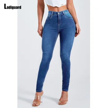 Ladiguard / женски стегнати панталони-молив Demin с високо деколте, градинска дрехи за момичета, секси дънкови панталони 2023, модни панталони Demin в европейски стил