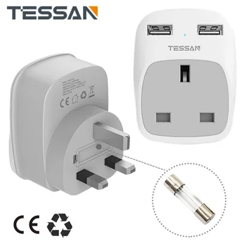 TESSAN USB Plug Adapter Великобритания с 1 Розетка на ac, 2 USB порта, Предохранителем 13A 3 В 1 Тип G, Няколко Розетки за мобилни телефони, Таблети