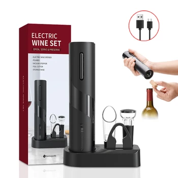 Акумулаторна електрическа Отварачка за бутилки вино, нож за фолио, Автоматичен тирбушон с USB кабел за зареждане, костюм за отваряне на консервени кутии в кухненски бар