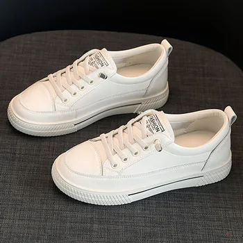 Бели Дамски Спортни обувки от естествена кожа Върху плоска подметка За тенис, Трендови Удобни Ежедневни обувки за голф, без закопчалка, Пролет 2023, 40