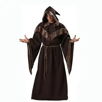 Горещи костюми за Хелоуин за възрастни, готически костюм на магьосник, европейската религиозна мъжки форма на свещеника, дрехи за cosplay, женствена рокля вещици