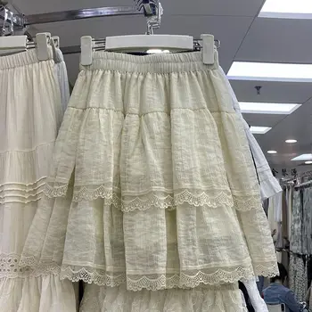 Дамски бял плиссированная пола в корейски стил, летни нови модни мини-поли от вкара шевове, мини-пола с висока талия