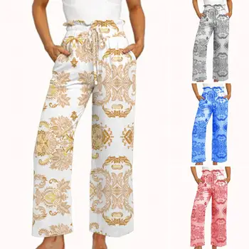 Дамски панталон в стил ретро със средна засаждане и рюшами, наклонени джобове, еластичен колан на съвсем малък, всекидневни спортни панталони, дамски дрехи