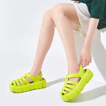 Дамски сандали на дебелото не-хлъзгава подметка 2023, маркови плажни удобни сандали на платформа в римски стил с анимационни герои