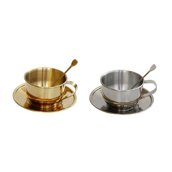 Двуетажни термоизолационни чаши за кафе с лъжица и блюдцем за приготвяне на кафе