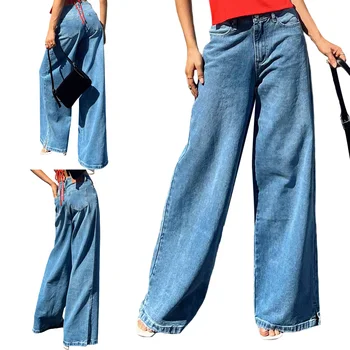 Дънкови панталони, свободни разтеглив ежедневни обикновена широки дънкови панталони с джобове, градинска облекло