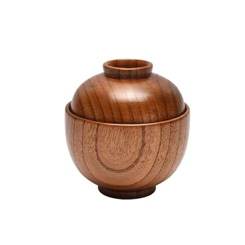 Дървена купа с капак, дървена проста ориз съдове, дървени суповые чаши с капак, дървен материал за хотела, дома за готвене, ресторант
