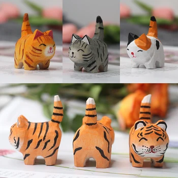 Дърворезба, декорация за котки, украса за дома, мини-дървена статуетка на котка, миниатюрна фигурка на котка ръчно изработени подарък
