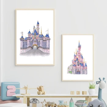Замъка на принцеса Спящата красавица, акварел принт, Стенни картини за детска стая декор, Magic Парижки заключване, Плакат, платно, живопис