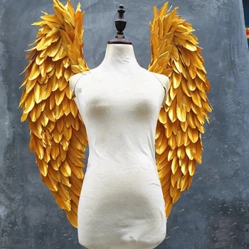 Златни крила на ангел ръчно изработени изделия от пера, приказни крила за снимки, дрехи за парти по случай рождения ден на детето