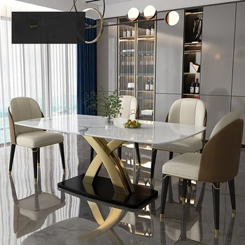 Италиански луксозен мраморна маса за хранене и стол разход на правоъгълник креативен дизайн, маса за хранене луксозно обзавеждане