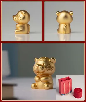 КИТАЙСКИ бизнес-подарък на # Лимитирана серия Талисман-талисман за КЪСМЕТ, 24-каратово злато покритие, Зодиакални тигър, кръжок по ИЗКУСТВО