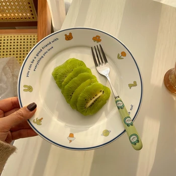 Корейската мультяшная керамична чиния Сладък Заек Хлебная Чиния Десертни Чинии Домашно Ястие с плодове за Десерт чиния и Прибори за готвене