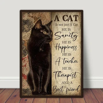 Котка - това не е просто плакат с котка, ретро черна котка, щампи върху платно, с маслени бои 