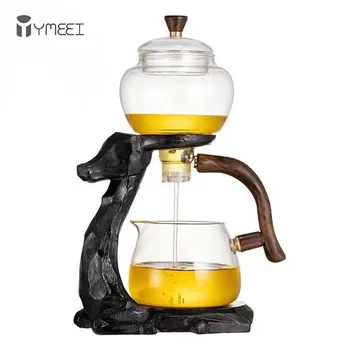Креативен чай набор от YMEEI, автоматичен чайник във формата на елен, топлоустойчива стъклена кана, на магнитен комплект за отвеждане на водата