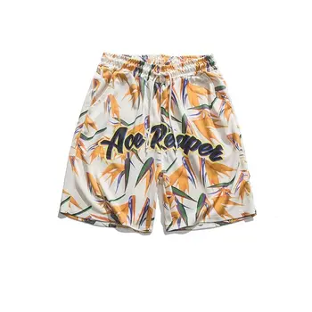 Къси панталони в съвсем малък с Писмото Принтом в Хавайски Стил, Мъжки Улични Свободни Широки Ежедневни Плажни Панталони за Лятото