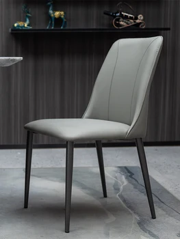 Лесен Луксозна маса за Хранене, Стол, Домашен Дизайнерски Стил, Високо качество, Модерен и Лесен Италиански Кожен Стол, направен От Въглеродна Стомана