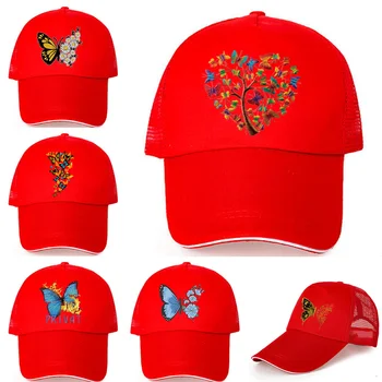 Летни Дамски мъжки структурна бейзболна шапка, памучен Регулируема солнцезащитная шапка възстановяване на предишното положение, Спортна бейзболна шапка в стил хип-хоп с принтом пеперуди