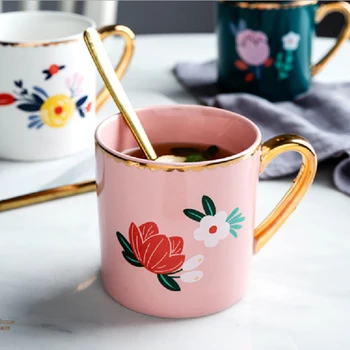 Луксозни чаши за кафе с мозайки благородна дизайн Nordic Ins, керамични чаши за вода с рисувани горещо злато, 350 мл