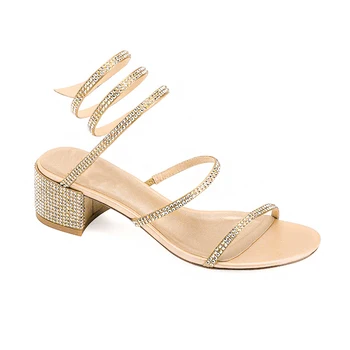 Марка 2023, нови сандали с кристали във формата на змия лента, лятна чубрица женски обувки в римски стил за партито в нощен клуб на висок ток, Размер диапазон 34-40