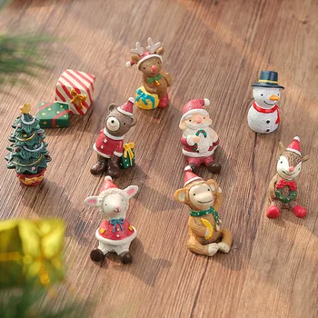 Мини-Фигурка на Снежен човек, Дядо Коледа, модел елхи, декоративна настолна Кукла от Смола, Детски Подарък, Коледни Аксесоари