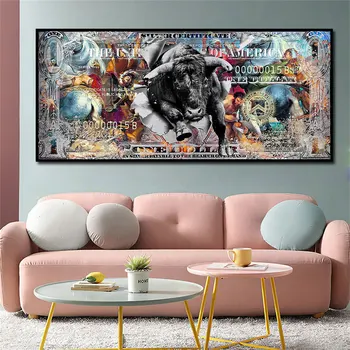 Модерен абстрактен уличен поп-арт, плакат с крава на един долар, платно, живопис, стенни картина за хола, декорация на дома