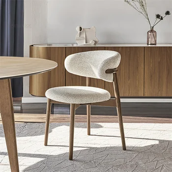 Модерни минималистичные трапезни столове от масивно дърво за кухня Nordic Light Луксозен дизайнерски кожен стол за хранене, за почивка с облегалка