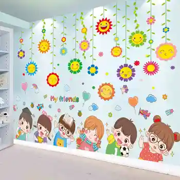 Мультяшные детски Стикери за стена, направи си сам, Цветя, Растения, стенни стикери за хол, детска спалня, детска градина, Декорация за дома