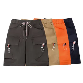 Мъжки къси панталони TB BROWIN, ежедневни непромокаеми панталони, летни плажни шорти, спортни корейски дизайн, обикновен раиран джобове с Мути