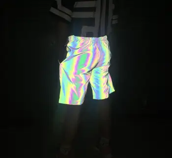 Мъжки летни цветни светлоотразителни къси панталони в стил хип-хоп, пънк, с костюм за нощен клуб, мъжки ежедневни семицветные светлоотразителни шорти за бягане