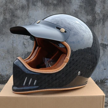 Мъжки ретро мотоциклет шлем от въглеродни влакна с удостоверение 3C & Dot, мотоциклет шлем с пълно лице, уличен мотошлем за възрастни Vespa