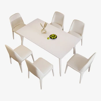 Набор от места за хранене столове и маси от каменни плочи в скандинавски ясен кремовом стил, чисто Бяло маса за хранене от масивно дърво с правоъгълна форма, за дома