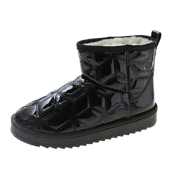 Нови непромокаеми зимни обувки за жени, зимна топла плюшен обувки с памучна подплата, женски ботильоны на равна подметка, от изкуствена кожа, сини, черни